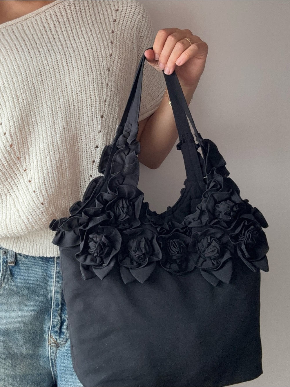 Joy Susan Vintage Black Floral Nylon Shoulder Bag 🖤🌸